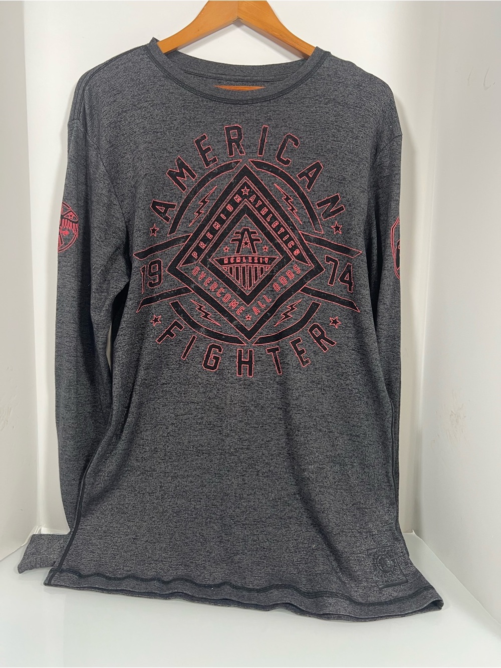 American Fighter Heather Gray Tee with Coral Graphic